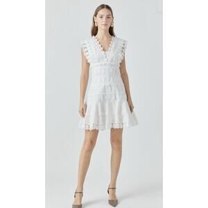 Endless Rose Plunging Neck Lace Trim Mini Dress Size Medium White NWT Wedding